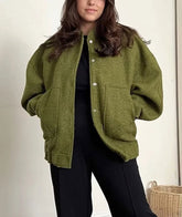 Women's Elegant Solid Coat Button Long Sleeve Pocket Bomber Jacket Female Spring Casual Loose Streetwear Coats